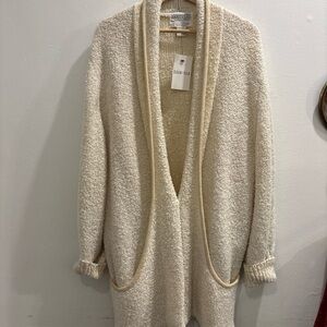 Cream Shawl-Collar Knit Cardigan